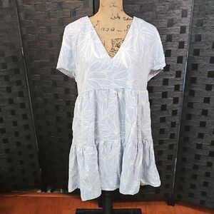 Universal Thread Baby Blue & White Floral Linen Blend Dress Size Medium